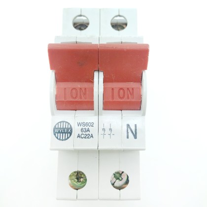 Wylex WS602 AC22A 63A 63 Amp 2 Double Pole Isolator Main Switch Disconnector